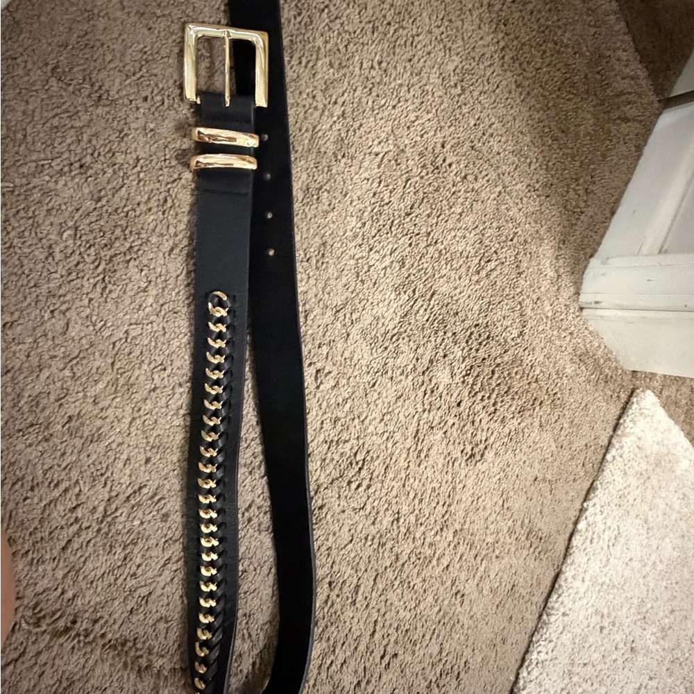 BelowBlack Belt with Gold Chain Detail